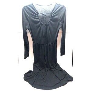 ModCloth Size Small Ribbed Knit Dress Black Drawstring Tie V Neck Long Sleeves